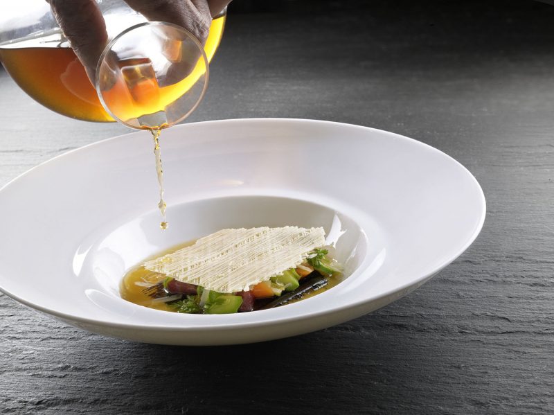 Filindeus con primizie, pecorino e brodo di pecora