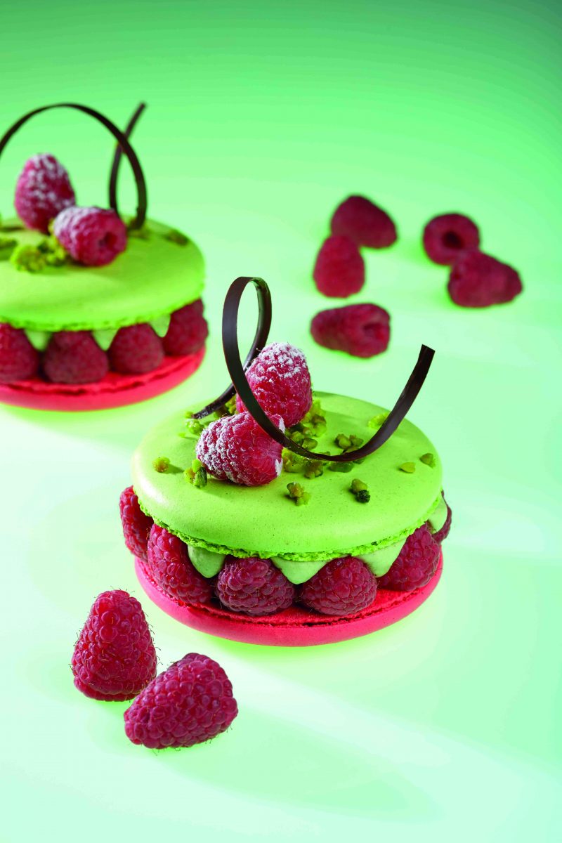 Macaron pistacchio, zenzero e lampone
