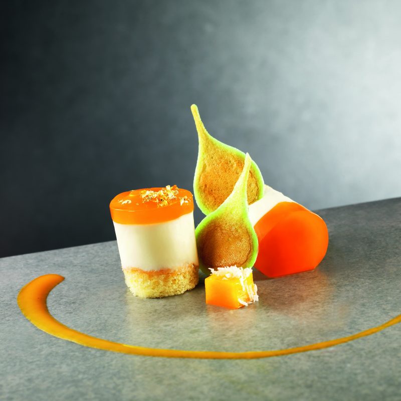 Cilindro di cocco con gelatina di mango
