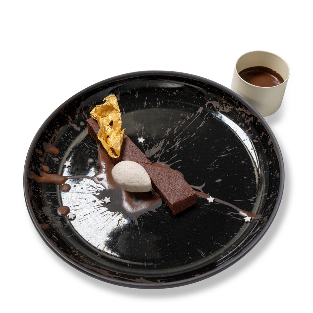 Vannucci - Caprese cake, dark chocolate namelaka, stracciatella gelato, dark chocolate sauce
